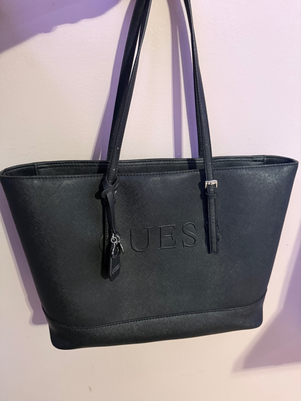 Guess Black Embossed Logo Shoulder Tote